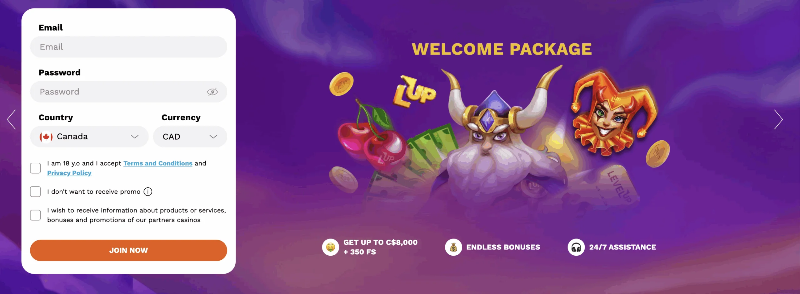 level up casino welcome bonus